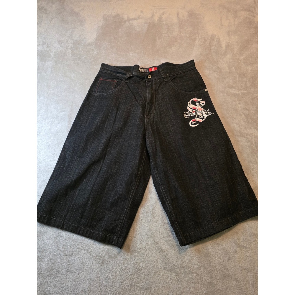 Southpole Denim Shorts Mens 36 Black Embroidered Logo Baggy Y2K Hip Hop